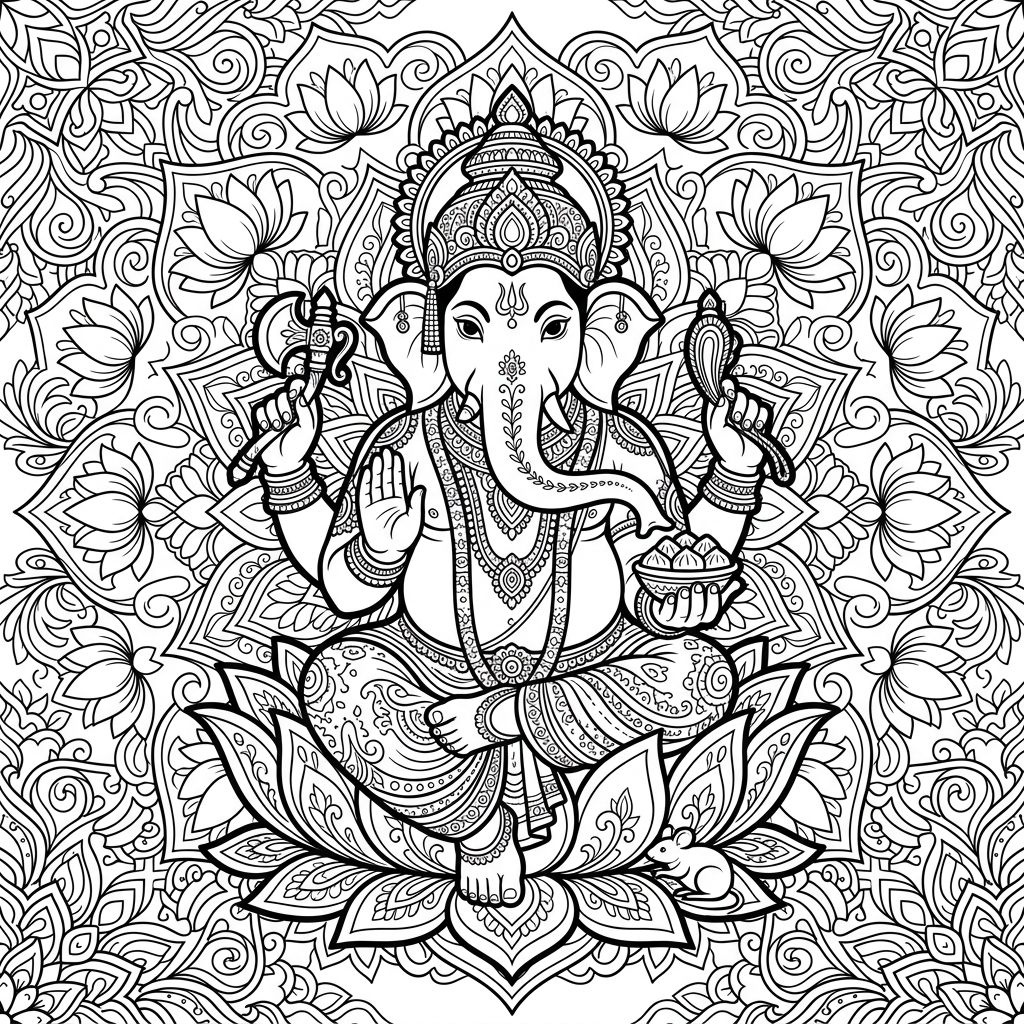 Ganesha coloring page from Divine Indian Gods