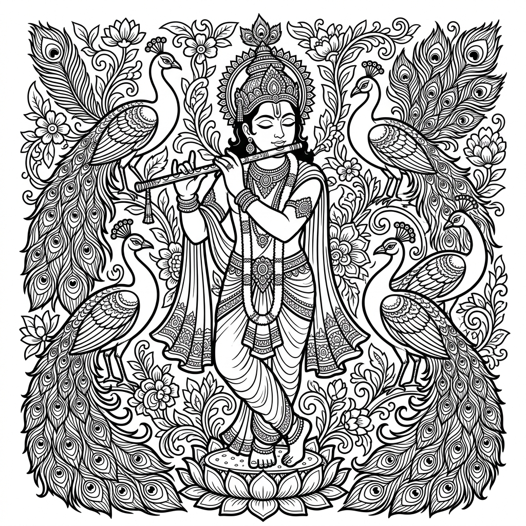 Krishna coloring page
