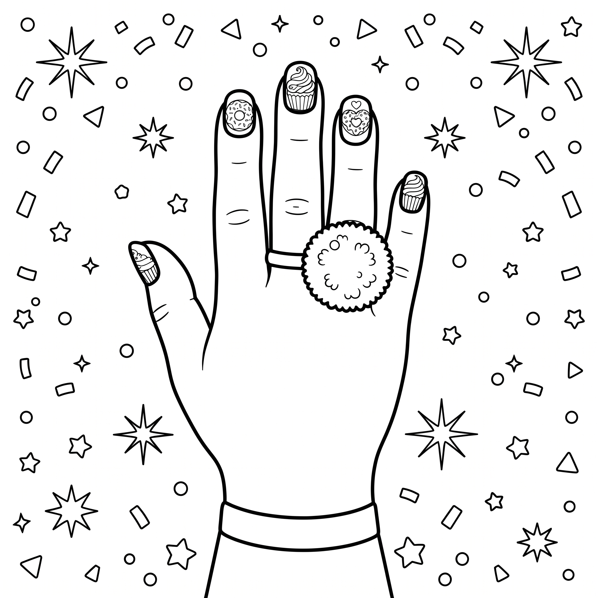 Donut cupcake nail design coloring page