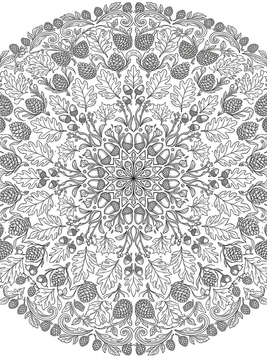 Circular mandala forest coloring page from ZEN Mind book